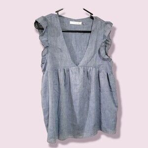 Mustard Seed V-Neck Ruffle Linen Blouse Size XS